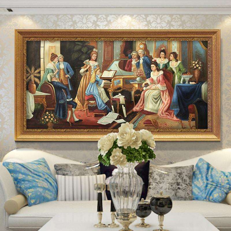 欧式人物油画美式客厅装饰画宫廷壁画 酒店大堂有框玄关挂画墙画