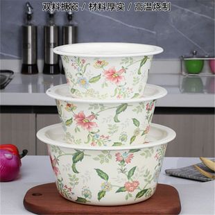 带盖老式搪瓷盆发面盆食品级加厚家用厨房搅拌饺子馅料盆和面盆