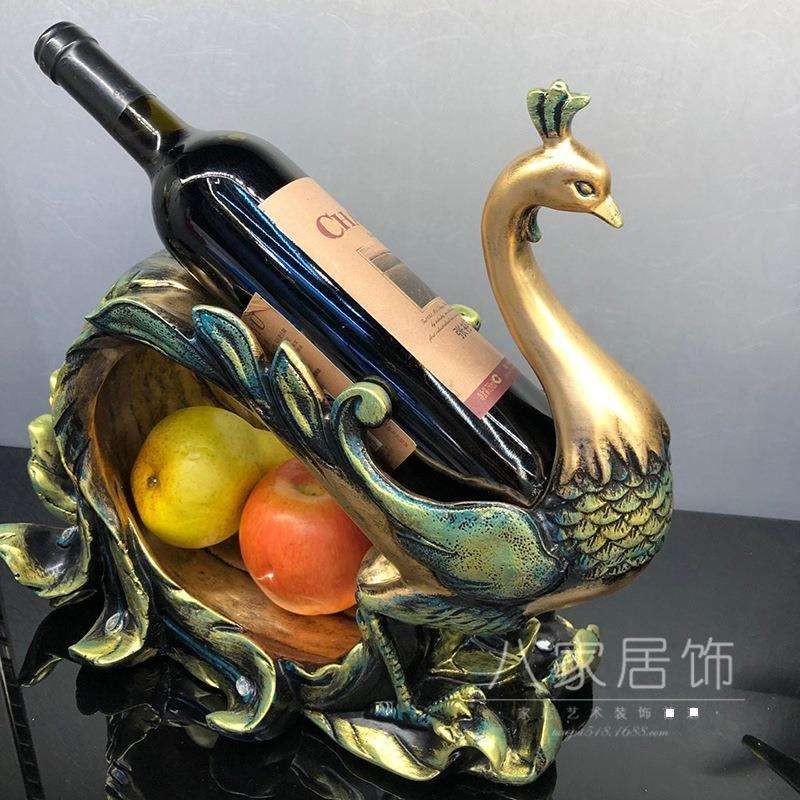 跨境美式复古孔雀酒架摆件 创意果盘 桌面餐厅酒柜装饰红酒架外贸
