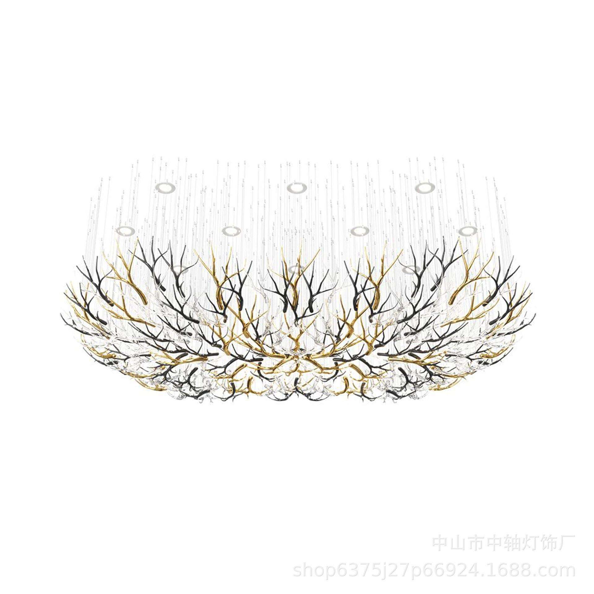 仿生鹿角树枝高档水晶玻璃装饰吊灯别墅客厅餐厅大堂灯具生产厂家