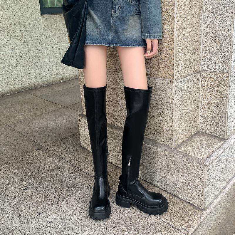 2025新款小众弹力修腿过膝靴女大筒围显瘦骑士靴厚底不掉筒长靴女