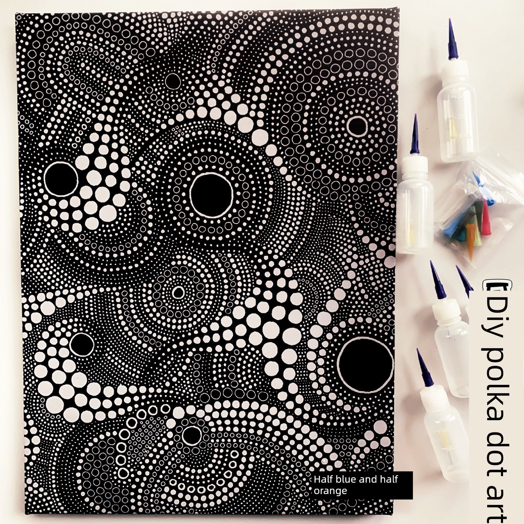 挤膏丙烯画Diy材料包波点艺术装饰画亲子解压黑底画布