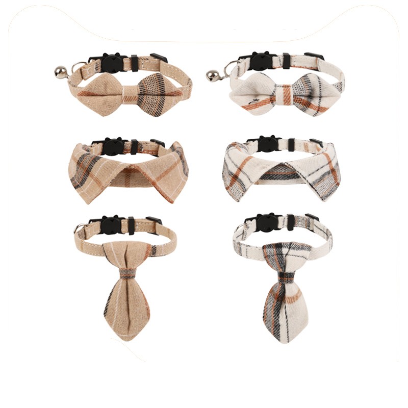 跨境新品英伦猫项圈格子领带项圈套装宠物 带铃铛猫项圈