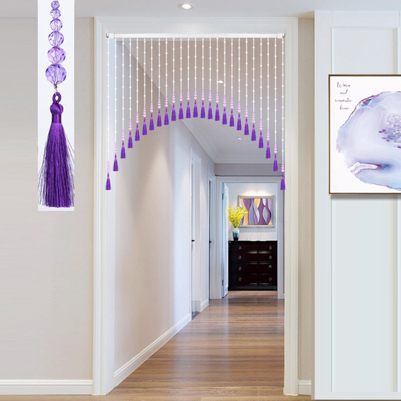 紫色水晶珠帘装饰玄关客厅软隔断帘过道卧室挂帘流苏穗免打孔门帘