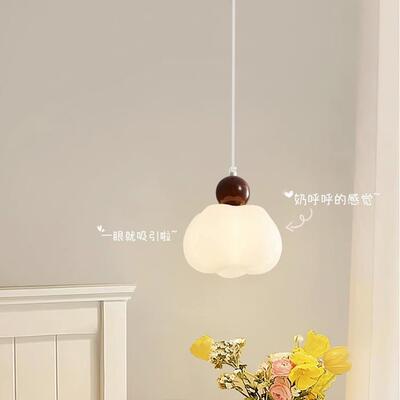 法式中古风卧室头灯升AJQ降胡桃木纹吊走廊道玄关复古南过瓜小吊