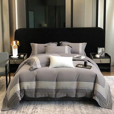 类高端A10027支长绒棉四件套套五星级酒店加厚磨毛纯刺绣棉被床单