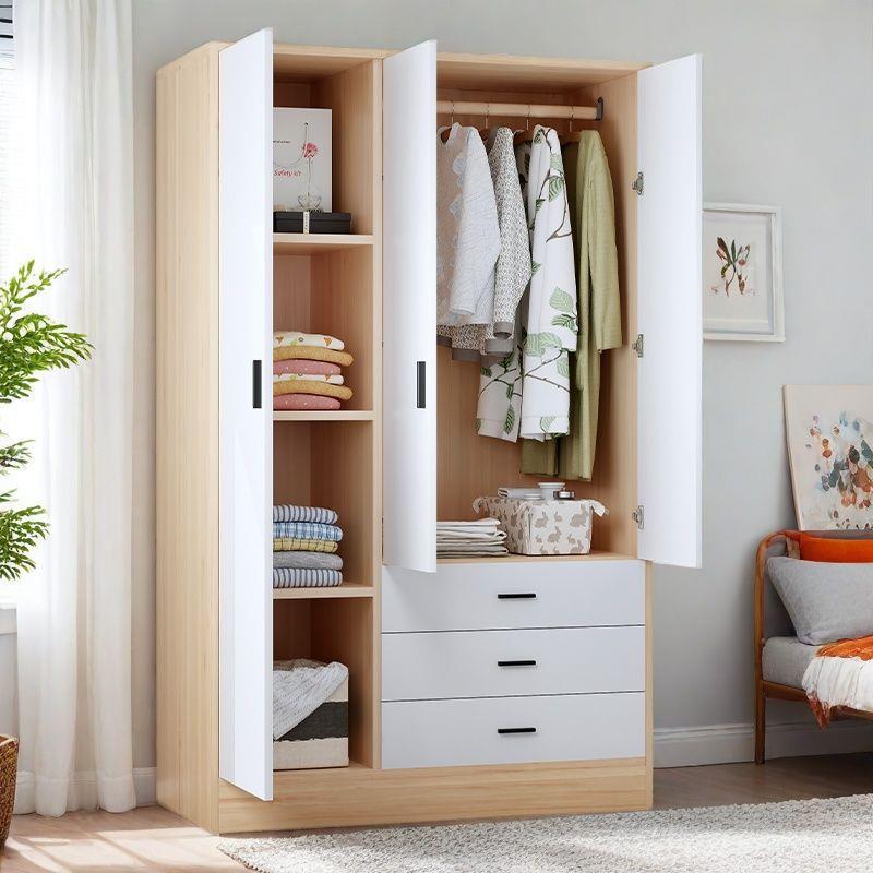 衣柜储家用卧室对开门现代简易双人加固衣柜带抽柜收屉纳儿EWE童