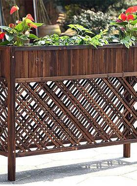 隔花户外花槽碳化网格花箱餐腐厅木架栅栏HWG饭店装饰断花盆架防
