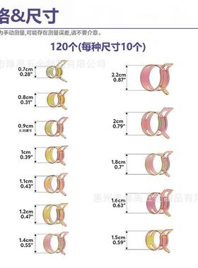 水跨境1S225PC盒装6锰VQG钢彩锌弹簧卡箍弹性喉箍汽车油管夹卡扣