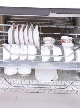 房橱柜04555厨不锈钢橱柜拉篮双拉层阻尼碗碟篮不锈钢碗篮