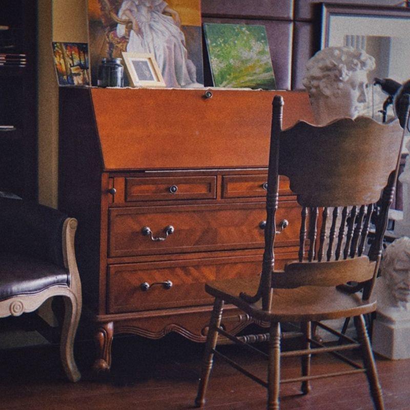 美式书柜WLX实木书一桌体式书房卧室储物柜学生欧家用收纳柜子书