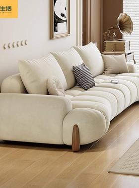 客代厅沙发现INA简白色奶油风新款小户型弧形猫约猫爪布抓皮沙发