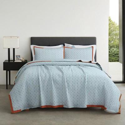 9.19-8绗厂缝被外贸水洗被棉床盖三件套夏纯绗缝被色床盖套绣花家