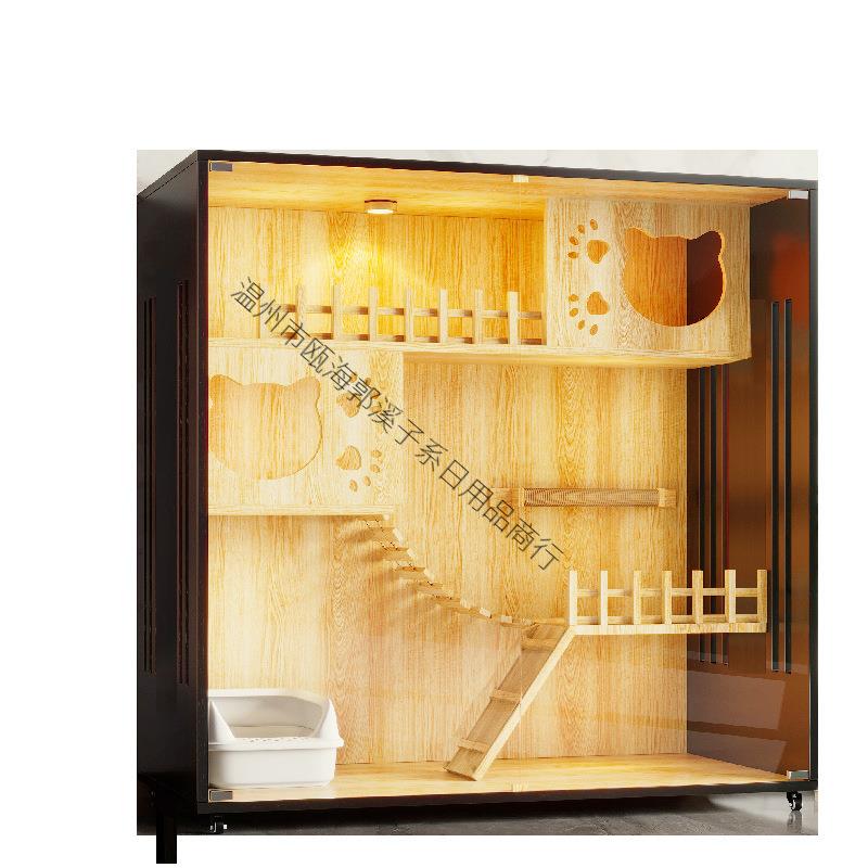 猫别防墅家用实木大空间水豪104华号猫笼内猫舍室猫窝笼猫柜厂家