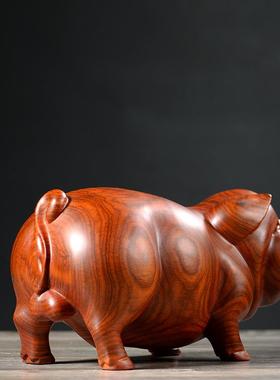 木客雕摆件小猪实艺木头质雕刻动TM-58297司物家居中式厅办公店面