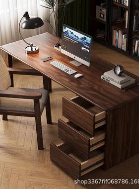 实体木书桌代简约家用带抽屉台式电HTO1桌脑桌办公一学生学习现写