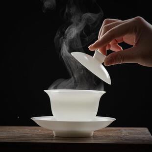 冰种冰玉高茶具骨瓷白瓷三瓷才盖碗便携式羊脂PWG玉上档时次尚简