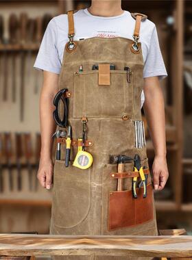 亚马逊跨围裙口帆布多功能防袋48289理发师木工工作服客制logo水