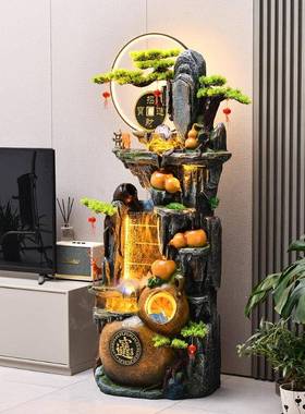 流招8051财风水轮摆水生财件循环水山中式假喷泉水景客厅落地装饰