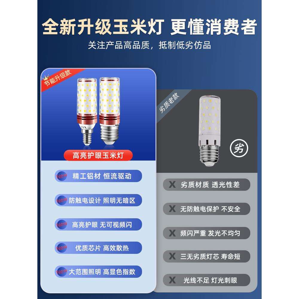 ?LEDJZ-5W超亮灯泡e14e27小螺7口灯W12W玉米烛泡三色变蜡光家用节