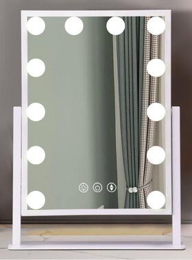 红led化妆镜带灯可旋转方泡形镜子三色调光网梳妆台补化光VGJ妆镜