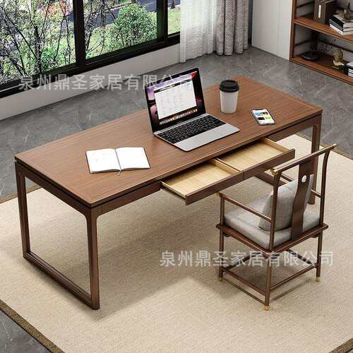 新中式实木单位办公桌带抽屉公司老板简约全2454414工桌学生人写