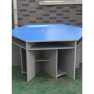 六边形电脑桌六角钢制微机室钢木阅览桌学生六边形拼接桌