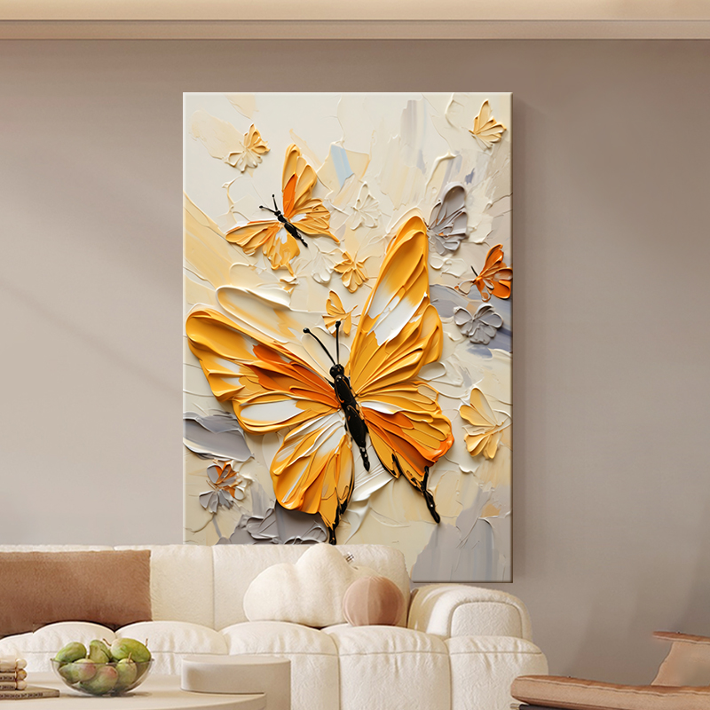 202年新款蝴蝶挂画大芬村油画沙发背景墙肌理玄关走廊大幅落地画