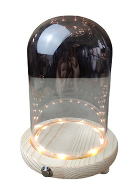 发光永生花玻璃罩侧面开关带灯密封胶圈卡扣摆件防尘罩展示盒