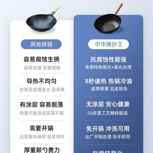 赛普瑞斯精铁铁锅无涂层粘锅炒锅无油烟燃气灶适用