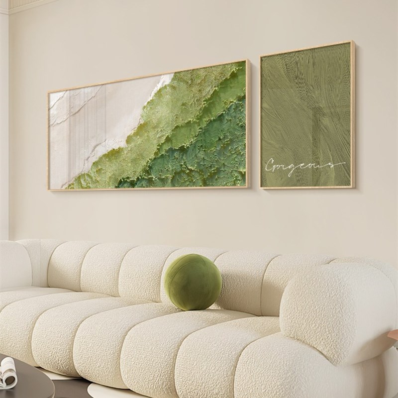 奶油风肌理画客厅沙发背景墙装饰画现代绿色系法式挂画抽象画