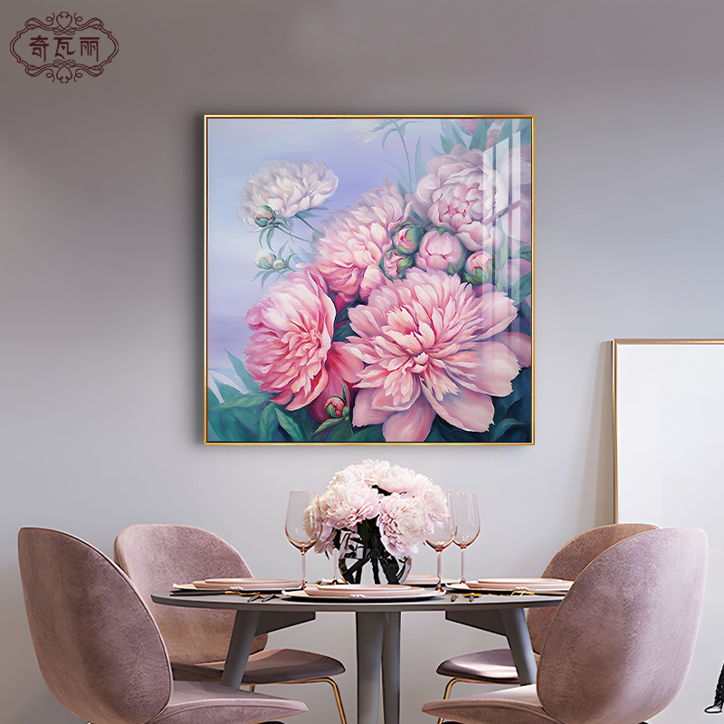花开富贵牡丹花餐厅装饰画轻奢高级感壁画手绘油画卧室画墙面挂画图片