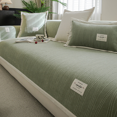 绿色雪尼尔沙发垫子四季通用防滑坐垫子现代靠背罩盖巾定制