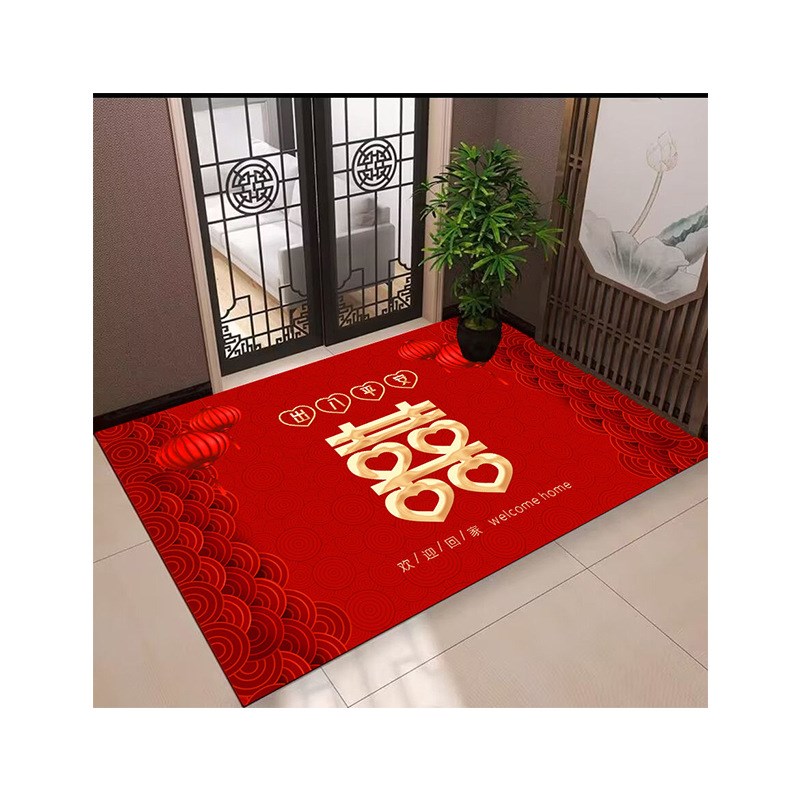 中式喜庆玄关入户地垫家用进门结婚地垫吸水防滑水晶绒地垫可