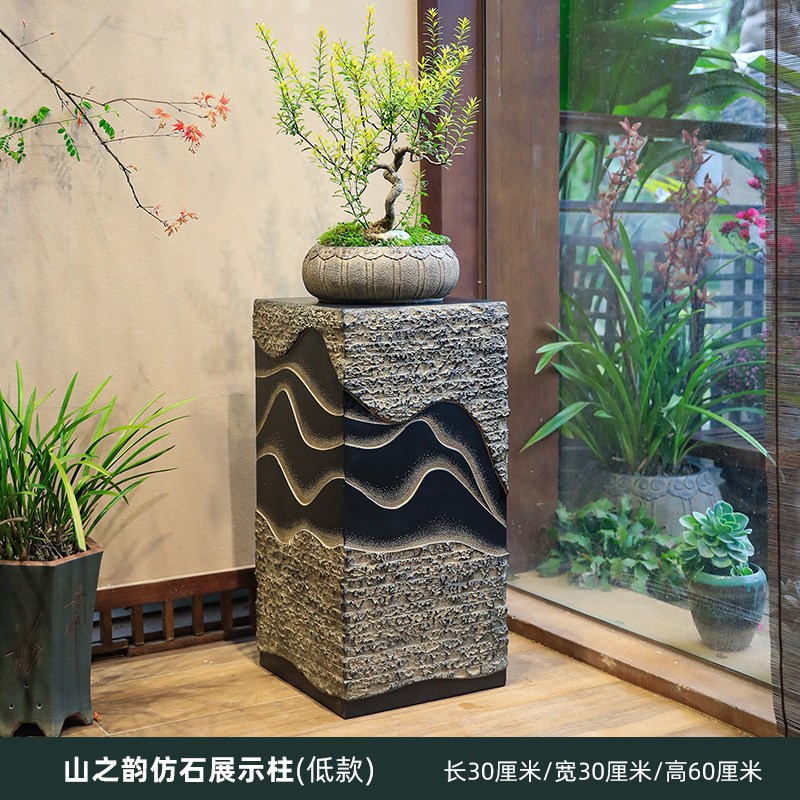 7L8K新中式流水展示柱摆件仿古玄关装饰柱产品陈列展示台落地装饰
