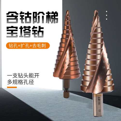 外贸 跨境M35含钴宝塔钻 不锈钢用打孔钻头高速钢双螺旋阶梯钻