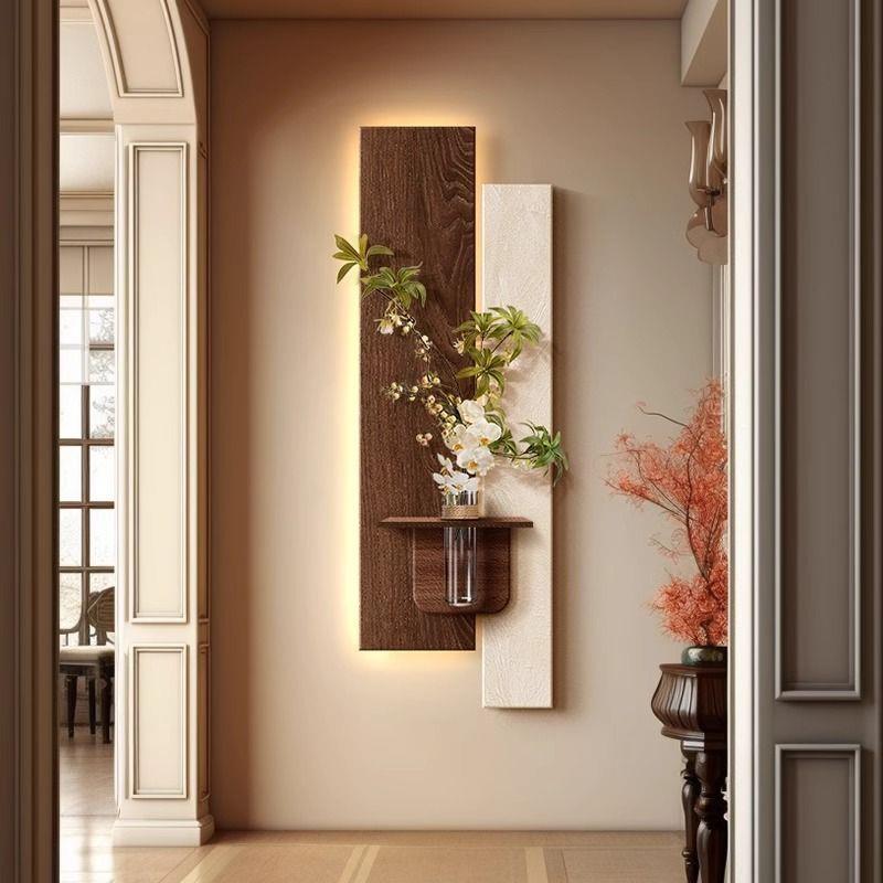 中古风玄关装饰画水培绿植入户走廊过道尽头挂画客厅墙壁复古灯画