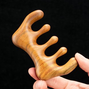 新款头部经络按摩梳天然绿檀木宽齿五齿刮痧理疗梳礼品梳定制刻字