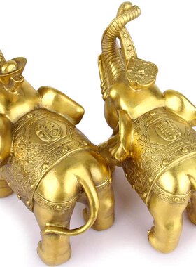 黄铜吉祥如意吸水大象一对铜象对象财福象