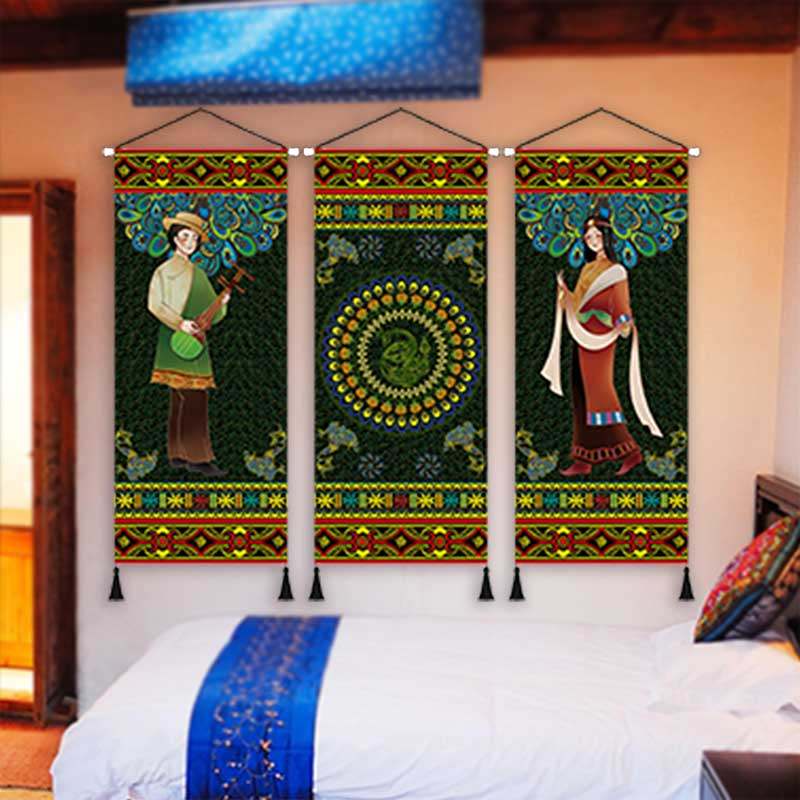 傣族物风情布艺装饰画民族风民宿客栈客房空白墙壁纹挂布挂画
