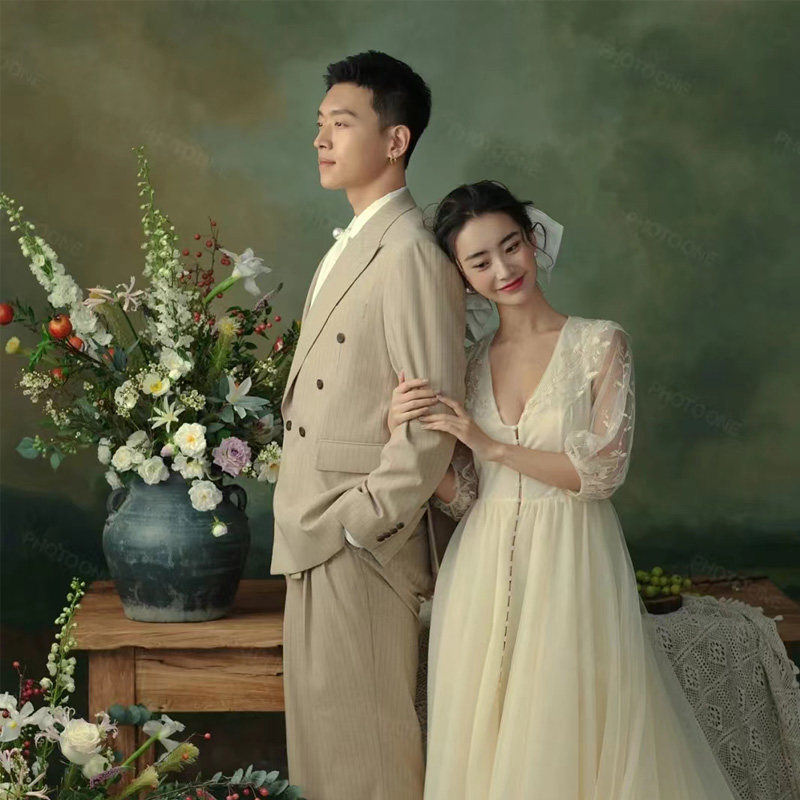 影楼婚纱拍照背景布复古风景油画背景布纯手工手绘画摄影拍照道具