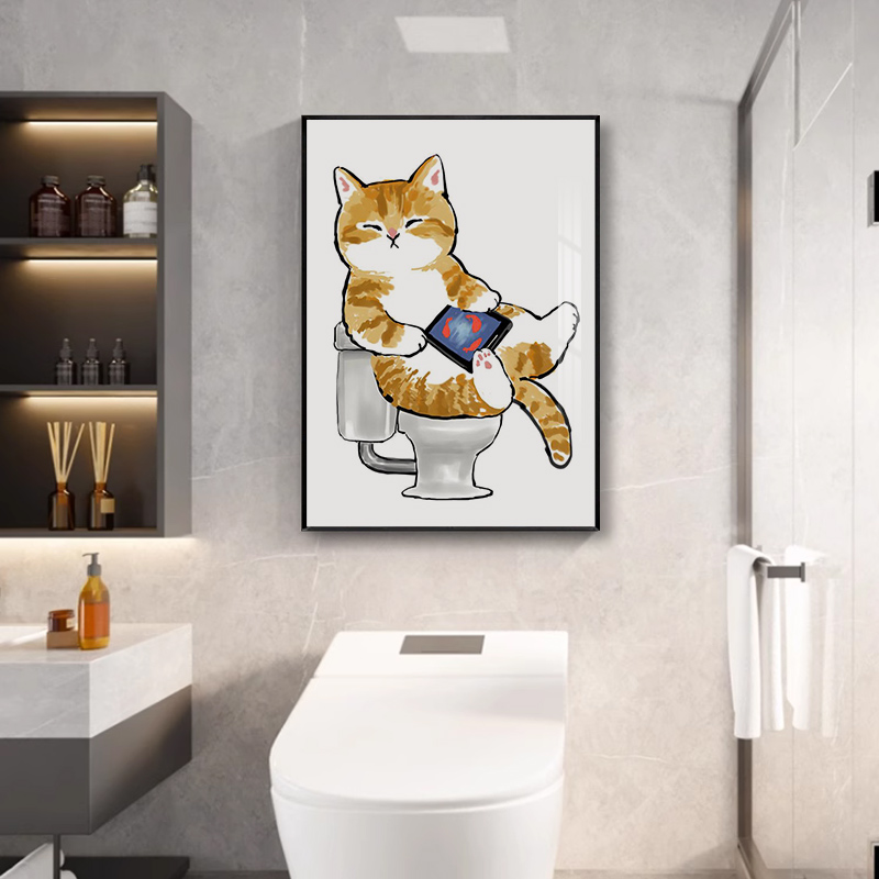 卫生间防水装饰画现代简约猫咪宠物浴室挂画免打孔厕所洗手间壁画图片
