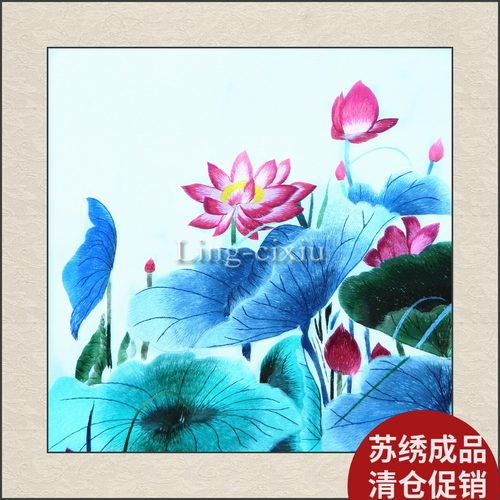 荷塘溢彩丝线苏绣成品软裱苏州刺绣装饰画客厅挂画家居壁画礼品