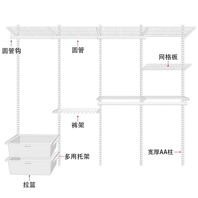 步入式金属衣柜开放式衣帽间定制砌墙衣橱小户型储物间挂衣间设计