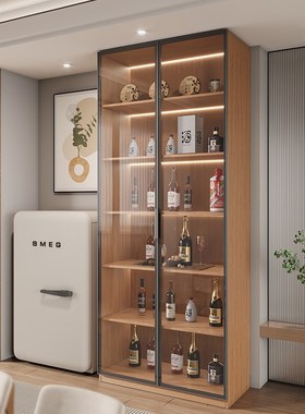 定制橡木酒柜实木带玻璃门客厅陈列柜满墙落地展示柜22新款