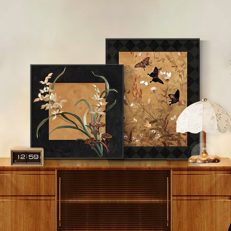 中古风客厅装饰画斗柜电视柜摆画壁画复古卧室挂画级感
