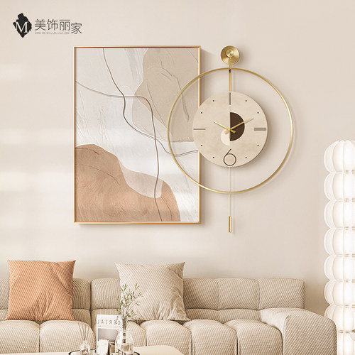 奶油风装饰画钟表挂钟玄关壁画客厅餐桌背景墙壁时钟挂画