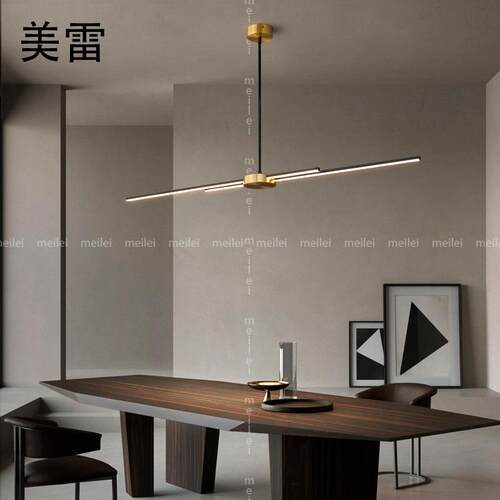 北欧餐厅吊灯led长条轻奢全铜餐桌灯具简约现代设计师办公室吊灯