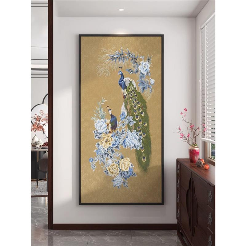 新中国孔雀装饰画玄关入户留白墙壁画楼梯间寓意没好吉星高照挂画