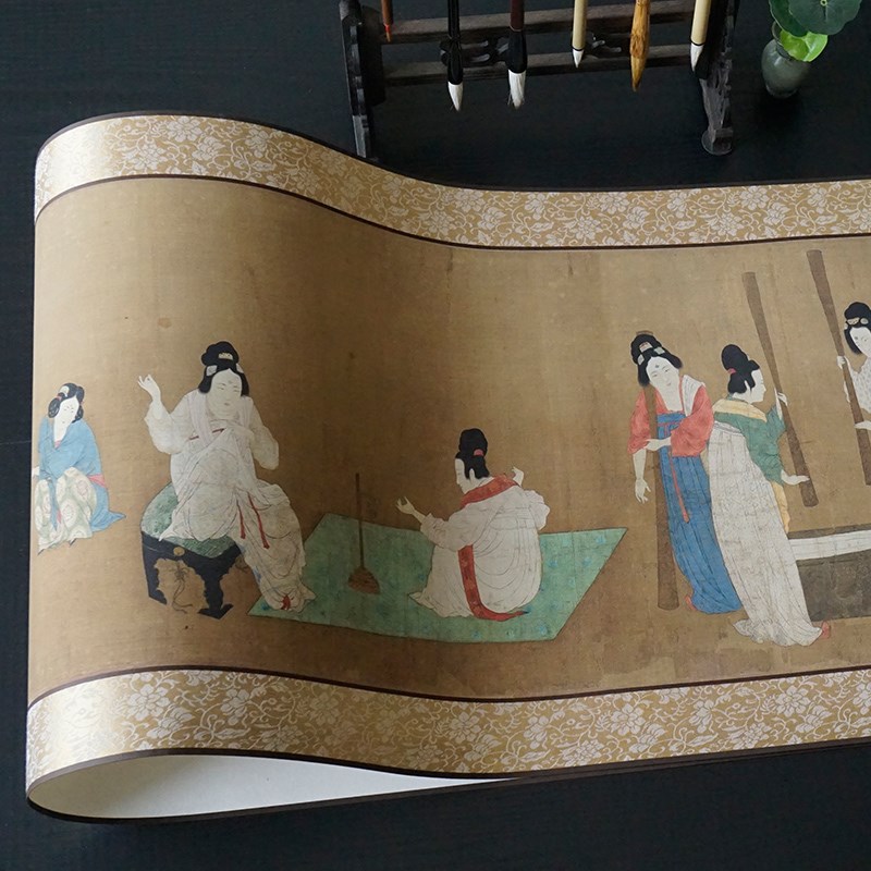 赵佶摹张萱捣练图唐宫仕女贵妇高清复古绢布客厅饭店装饰卷轴挂画图片